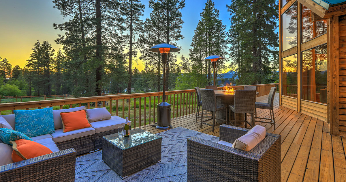 Outdoor living space with wood deck lookout